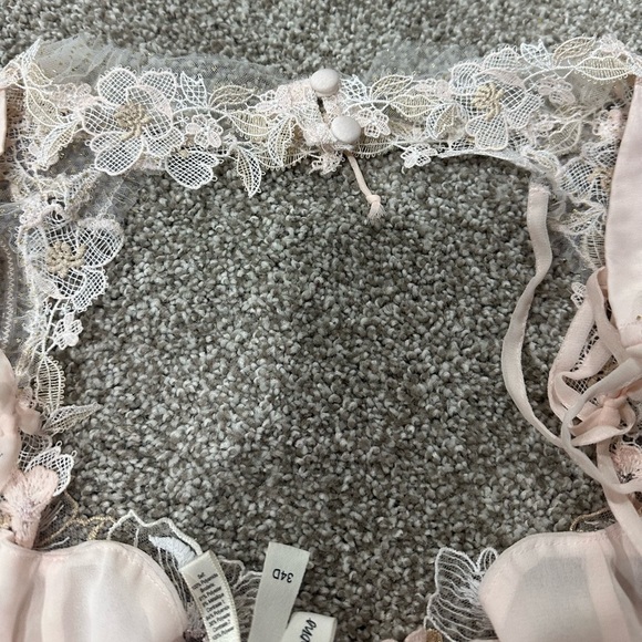 For Love & Lemons Mae High Neck Lace Tulle Bra Pink Size 34D - Picture 5 of 6